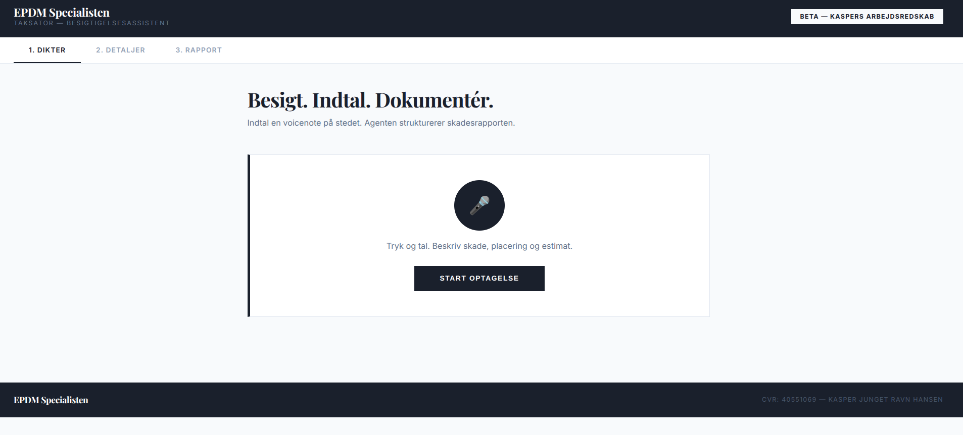 Taksator app — voice-to-report interface